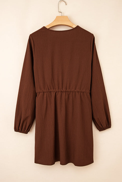 Bohemian Floral Embroidered Tassel Tie Waist Long Sleeve Mini Dress