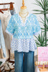 Bohemian Floral Geometric Patchwork Puff Sleeve Babydoll Blouse