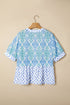 Bohemian Floral Geometric Patchwork Puff Sleeve Babydoll Blouse