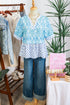 Bohemian Floral Geometric Patchwork Puff Sleeve Babydoll Blouse