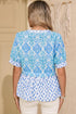Bohemian Floral Geometric Patchwork Puff Sleeve Babydoll Blouse