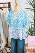 Bohemian Floral Geometric Patchwork Puff Sleeve Babydoll Blouse
