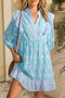 Bohemian Floral Geometric Patchwork Puff Sleeve Mini Dress