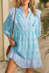 Bohemian Floral Geometric Patchwork Puff Sleeve Mini Dress