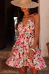 Bohemian Floral Halter Neck Shirred Ruffled Mini Dress