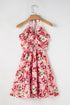 Bohemian Floral Halter Neck Shirred Ruffled Mini Dress