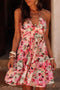 Bohemian Floral Halter Neck Shirred Ruffled Mini Dress