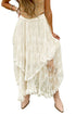 Bohemian Floral Lace Cascading Ruffle Tiered Asymmetrical Maxi Skirt