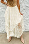 Bohemian Floral Lace Cascading Ruffle Tiered Asymmetrical Maxi Skirt