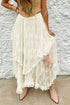 Bohemian Floral Lace Cascading Ruffle Tiered Asymmetrical Maxi Skirt