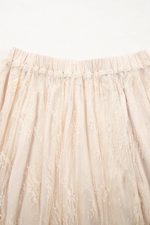Bohemian Floral Lace Cascading Ruffle Tiered Asymmetrical Maxi Skirt