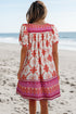 Bohemian Floral Lace Up V Neck A Line Mini Dress