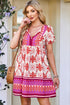Bohemian Floral Lace Up V Neck A Line Mini Dress
