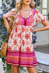 Bohemian Floral Lace Up V Neck A Line Mini Dress