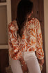 Bohemian Floral Long Sleeve Open Back Knot Detail Blouse