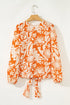 Bohemian Floral Long Sleeve Open Back Knot Detail Blouse