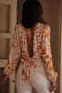 Bohemian Floral Long Sleeve Open Back Knot Detail Blouse