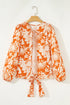 Bohemian Floral Long Sleeve Open Back Knot Detail Blouse