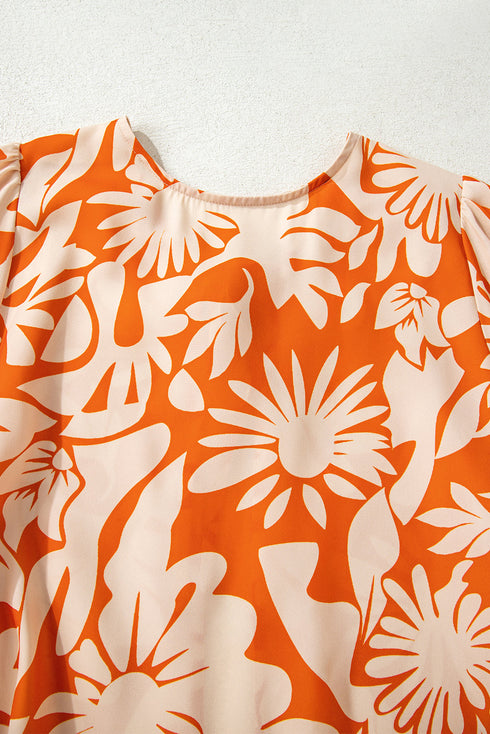 Bohemian Floral Long Sleeve Open Back Knot Detail Blouse