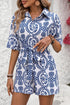 Bohemian Floral Mandala Print Belted Shirt Romper