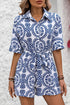 Bohemian Floral Mandala Print Belted Shirt Romper