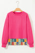 Bohemian Floral Patchwork Hemline Round Neck Long Sleeve Tunic