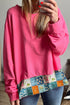 Bohemian Floral Patchwork Hemline Round Neck Long Sleeve Tunic