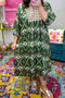 Bohemian Floral Patchwork V Neck Bracelet Sleeve Maxi Dress