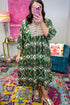 Bohemian Floral Patchwork V Neck Bracelet Sleeve Maxi Dress