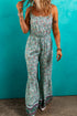 Bohemian Floral Patchwork Wide Leg Spaghetti Strap Jumpsuit