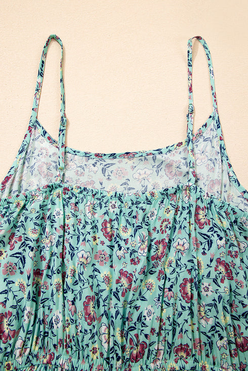 Bohemian Floral Patchwork Wide Leg Spaghetti Strap Jumpsuit