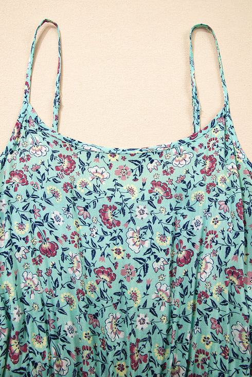 Bohemian Floral Patchwork Wide Leg Spaghetti Strap Jumpsuit