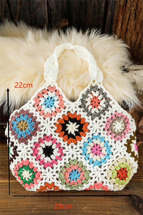 Bohemian Floral Pattern Knit Crochet Tote Bag
