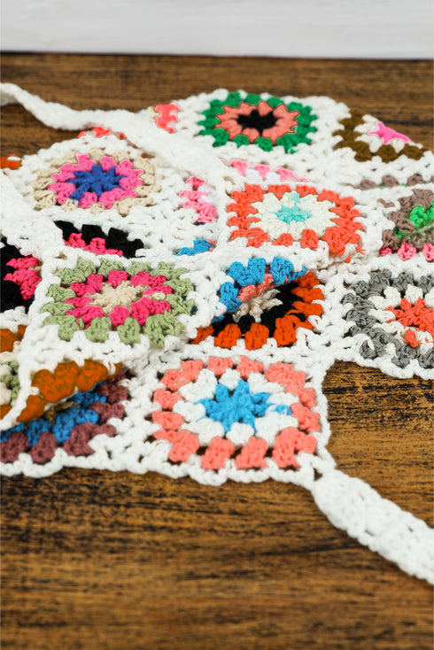 Bohemian Floral Pattern Knit Crochet Tote Bag