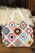 Bohemian Floral Pattern Knit Crochet Tote Bag