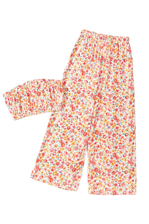 Bohemian Floral Print Bandeau Wide Leg Pant Set