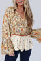Bohemian Floral Print Bell Sleeve Peplum Wrap Blouse