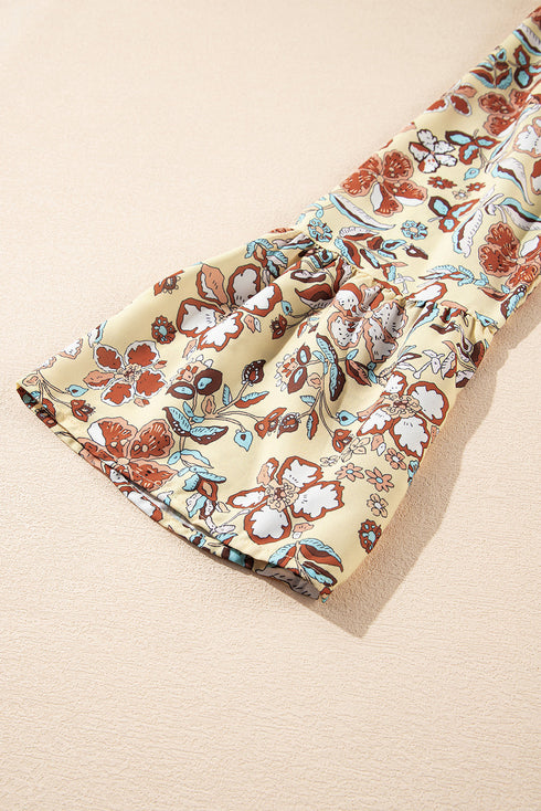 Bohemian Floral Print Bell Sleeve Peplum Wrap Blouse