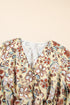 Bohemian Floral Print Bell Sleeve Peplum Wrap Blouse