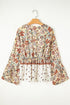 Bohemian Floral Print Bell Sleeve Peplum Wrap Blouse
