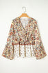 Bohemian Floral Print Bell Sleeve Peplum Wrap Blouse