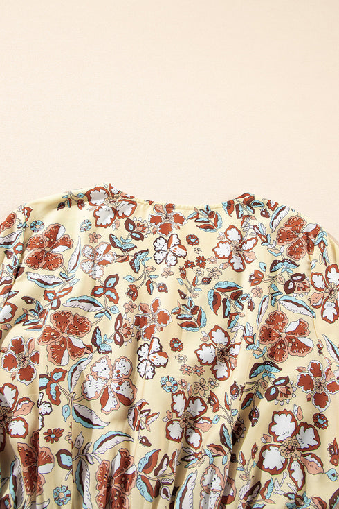 Bohemian Floral Print Bell Sleeve Peplum Wrap Blouse