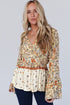 Bohemian Floral Print Bell Sleeve Peplum Wrap Blouse
