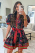 Bohemian Floral Print Belted Puff Sleeve A Line Dress