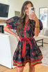Bohemian Floral Print Belted Puff Sleeve A Line Dress