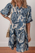 Bohemian Floral Print Collared Buttoned Loose H-Line Mini Dress