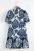 Bohemian Floral Print Collared Buttoned Loose H-Line Mini Dress
