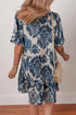 Bohemian Floral Print Collared Buttoned Loose H-Line Mini Dress