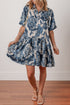 Bohemian Floral Print Collared Buttoned Loose H-Line Mini Dress