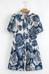 Bohemian Floral Print Collared Buttoned Loose H-Line Mini Dress